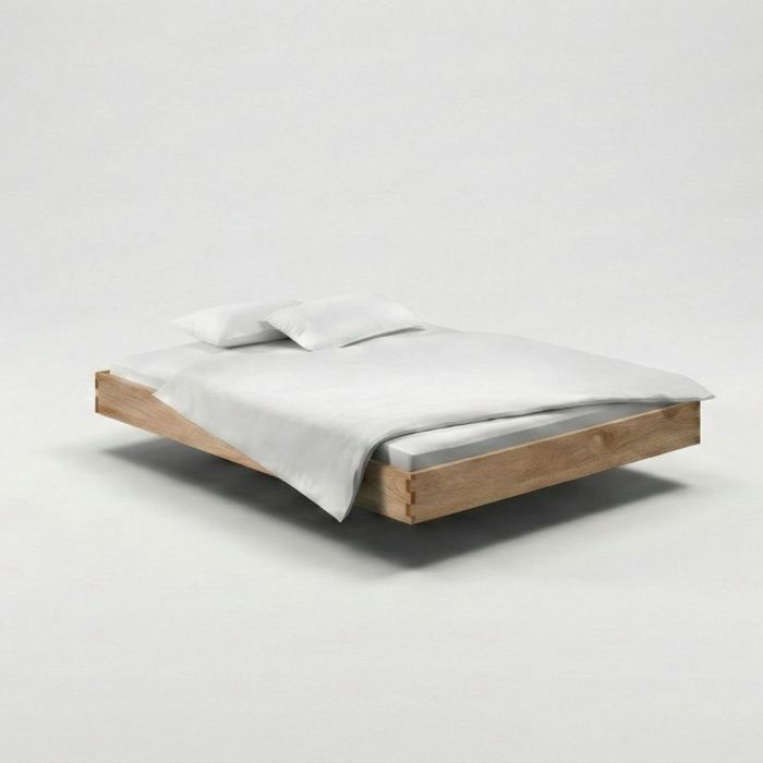 Zwevend eikenhouten bed PADIO PURE zonder hoofdbord