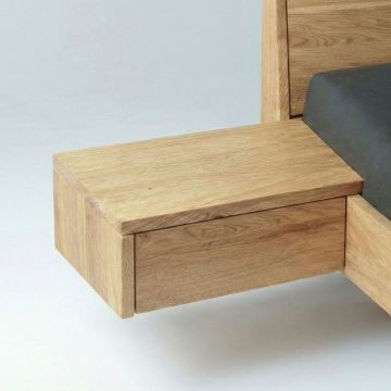 Zweven nachtkastje massief hout met lade kernbeuken