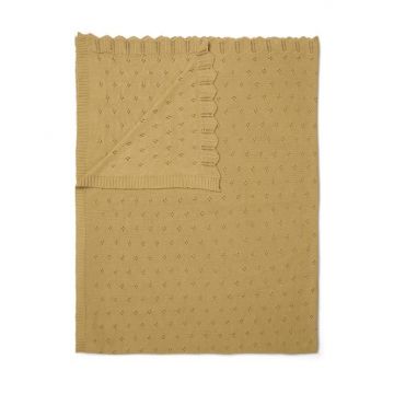 Essenza Plaid Knitted Ajour Fern yellow 130 x 170 cm duurzaam