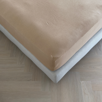 Kayori splittopper stretch jersey zand 180x200-220 cm