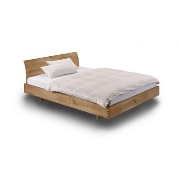 Zwevend massief houten bed STEP-X met gebogen hoofdbord Holzmanufaktur-140x200-Eikenhout