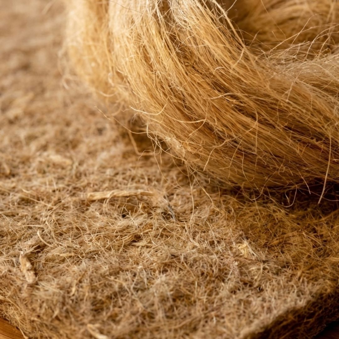 Een sterke close-up foto van de ruwe hennep vezel en vernadeld hennep vezel